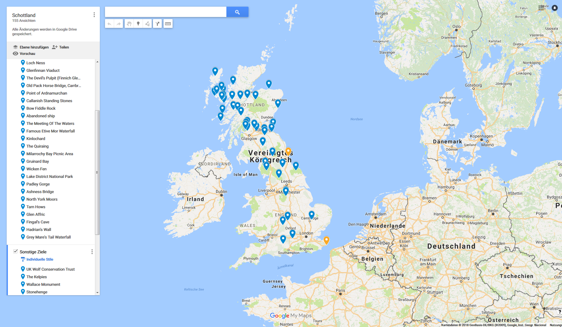 Google-Karte mit MyMaps gestaltet